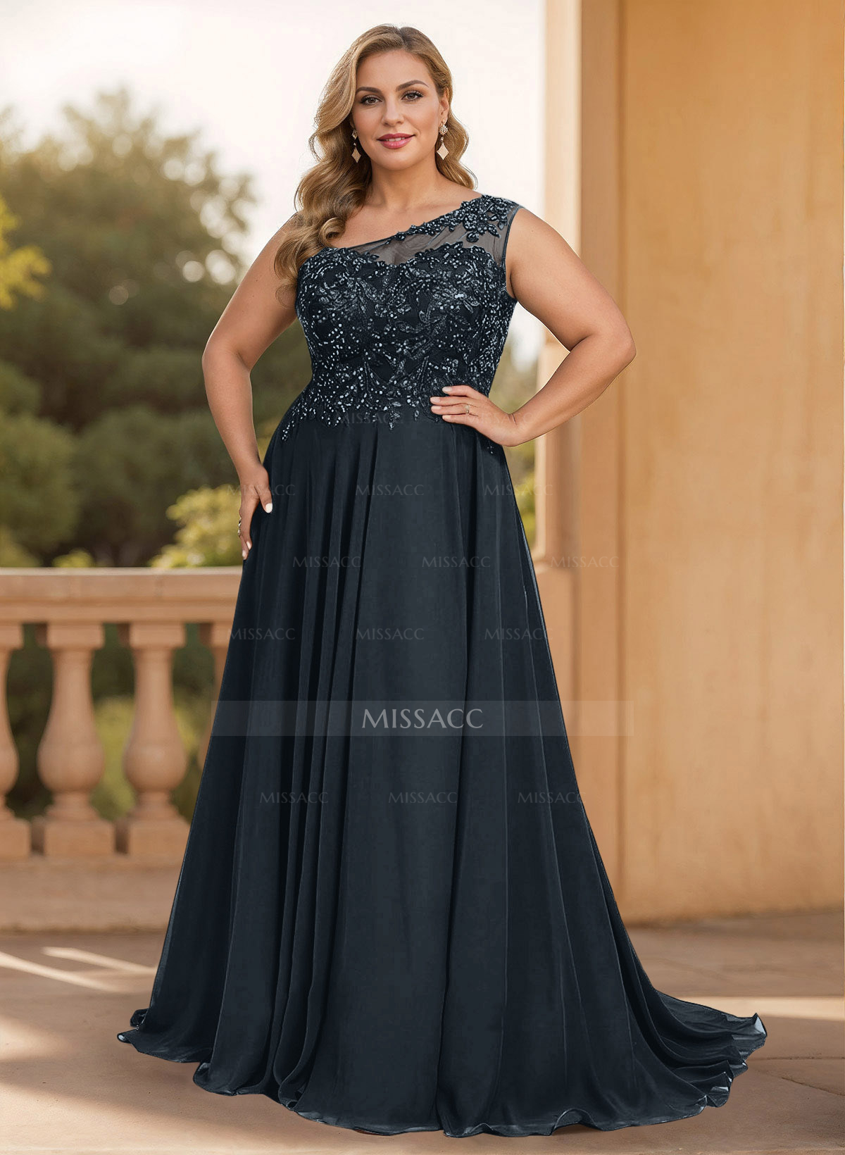 A-Line One-Shoulder Chiffon Mother Of The Bride Dresses With Appliques Lace/High Split