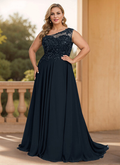 A-Line One-Shoulder Chiffon Mother Of The Bride Dresses With Appliques Lace/High Split