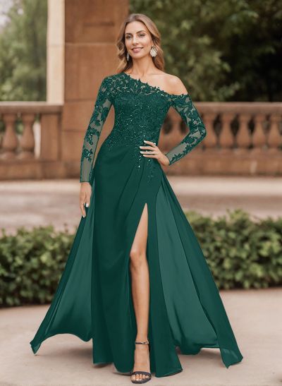 Lace Long Sleeves Asymmetrical Elegant Mother Of The Bride Dresses With Split