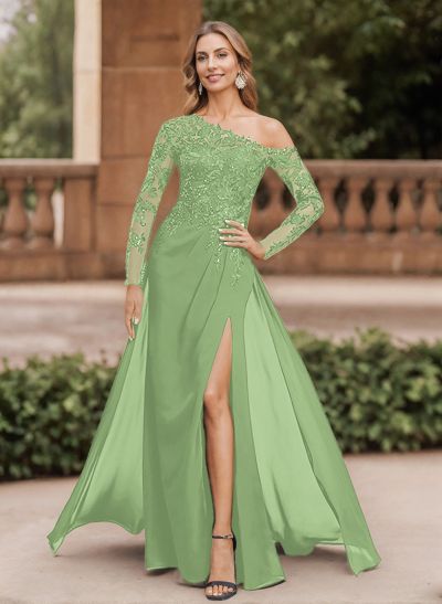 Lace Long Sleeves Asymmetrical Elegant Mother Of The Bride Dresses With Split Lace Long Sleeves Asymmetrical Elegant Mother Of The Bride Dresses With Split