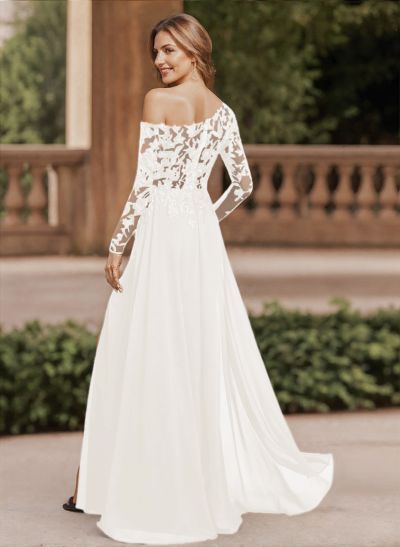 Lace Long Sleeves Asymmetrical Elegant Mother Of The Bride Dresses With Split Lace Long Sleeves Asymmetrical Elegant Mother Of The Bride Dresses With Split