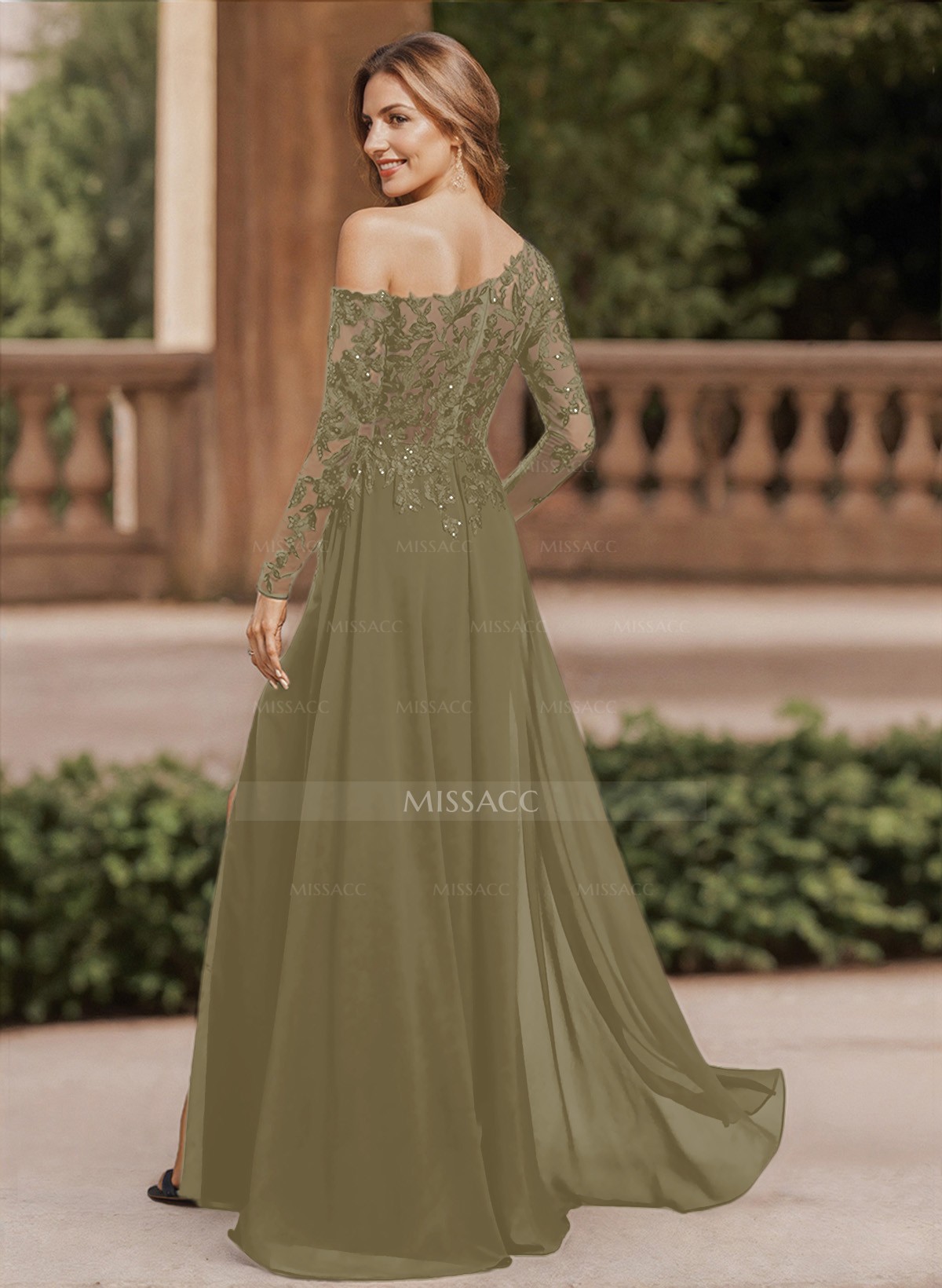 ★BAU by Bride And You★ NIA Notched collar Aline long dress applique-off-shoulder-bridal-