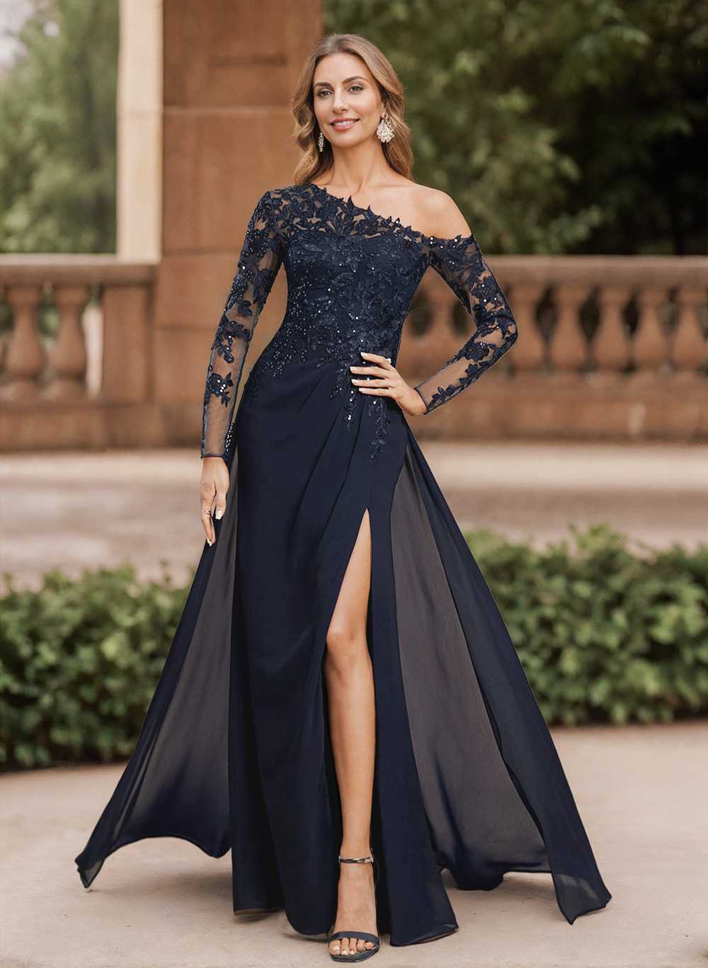 Lace Long Sleeves Asymmetrical Elegant Mother Of The Bride Dresses With Split