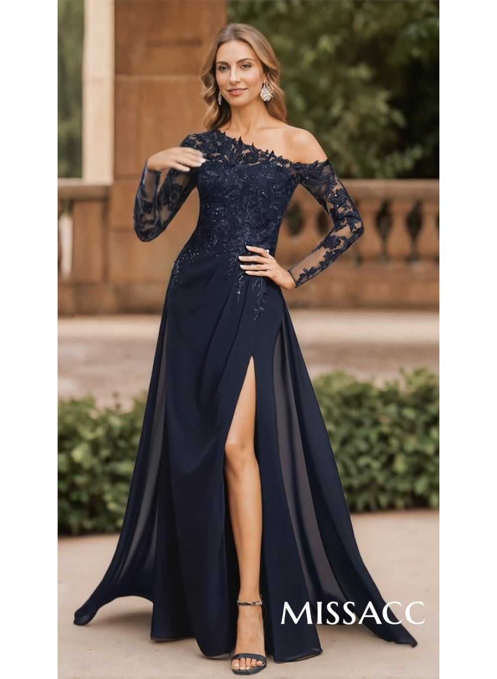Lace Long Sleeves Asymmetrical Elegant Mother Of The Bride Dresses With Split