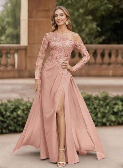 Lace Long Sleeves Asymmetrical Elegant Mother Of The Bride Dresses With Split