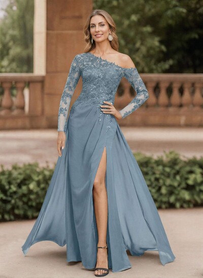 Lace Long Sleeves Asymmetrical Elegant Mother Of The Bride Dresses With Split