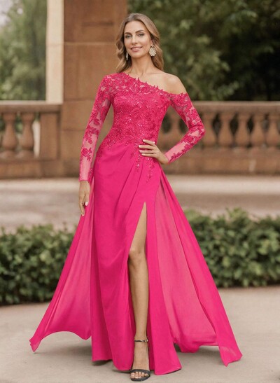 Lace Long Sleeves Asymmetrical Elegant Mother Of The Bride Dresses With Split