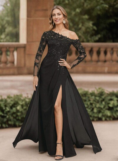 Lace Long Sleeves Asymmetrical Elegant Mother Of The Bride Dresses With Split