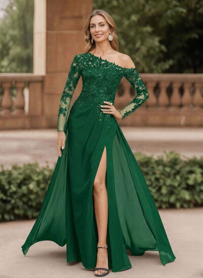 Lace Long Sleeves Asymmetrical Elegant Mother Of The Bride Dresses With Split