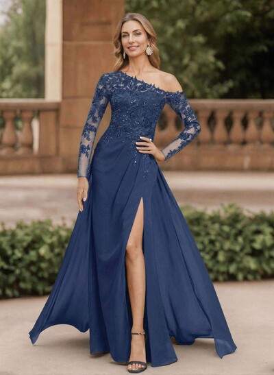 Lace Long Sleeves Asymmetrical Elegant Mother Of The Bride Dresses With Split