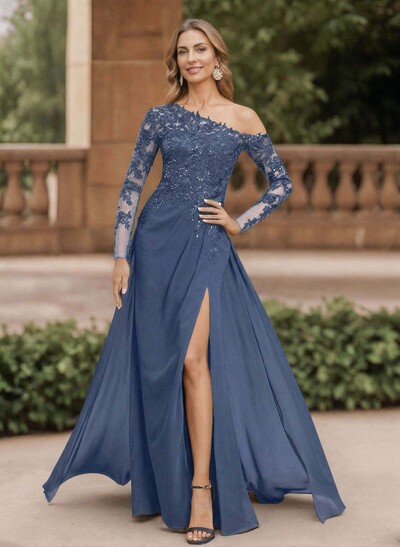 Lace Long Sleeves Asymmetrical Elegant Mother Of The Bride Dresses With Split