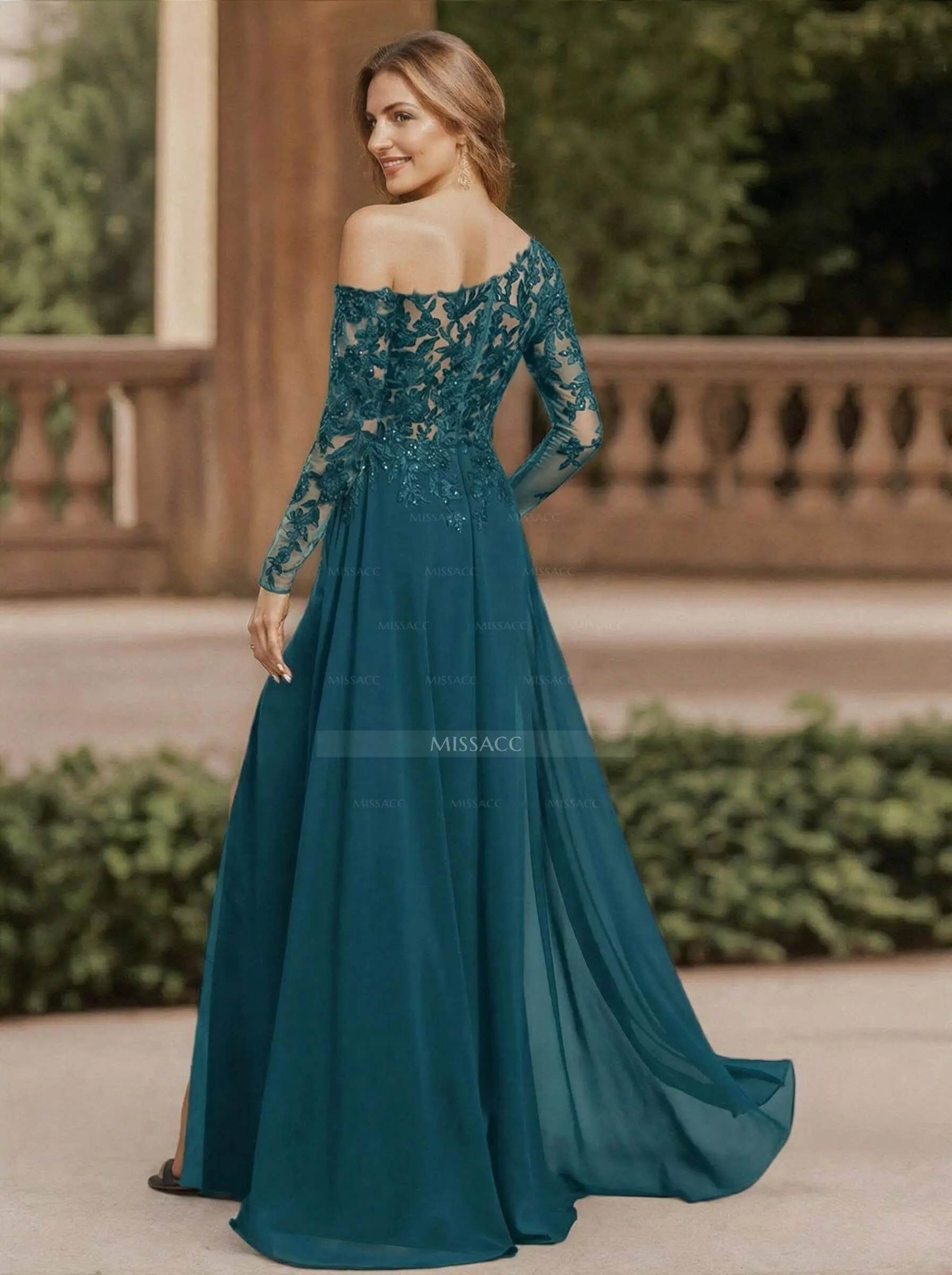 knee length dresses for ladies Miss Circle Women's Veronica Teal Lace Maxi Dress