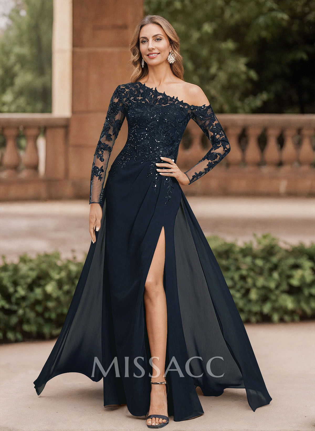 Lace Long Sleeves Asymmetrical Elegant Mother Of The Bride Dresses With Split