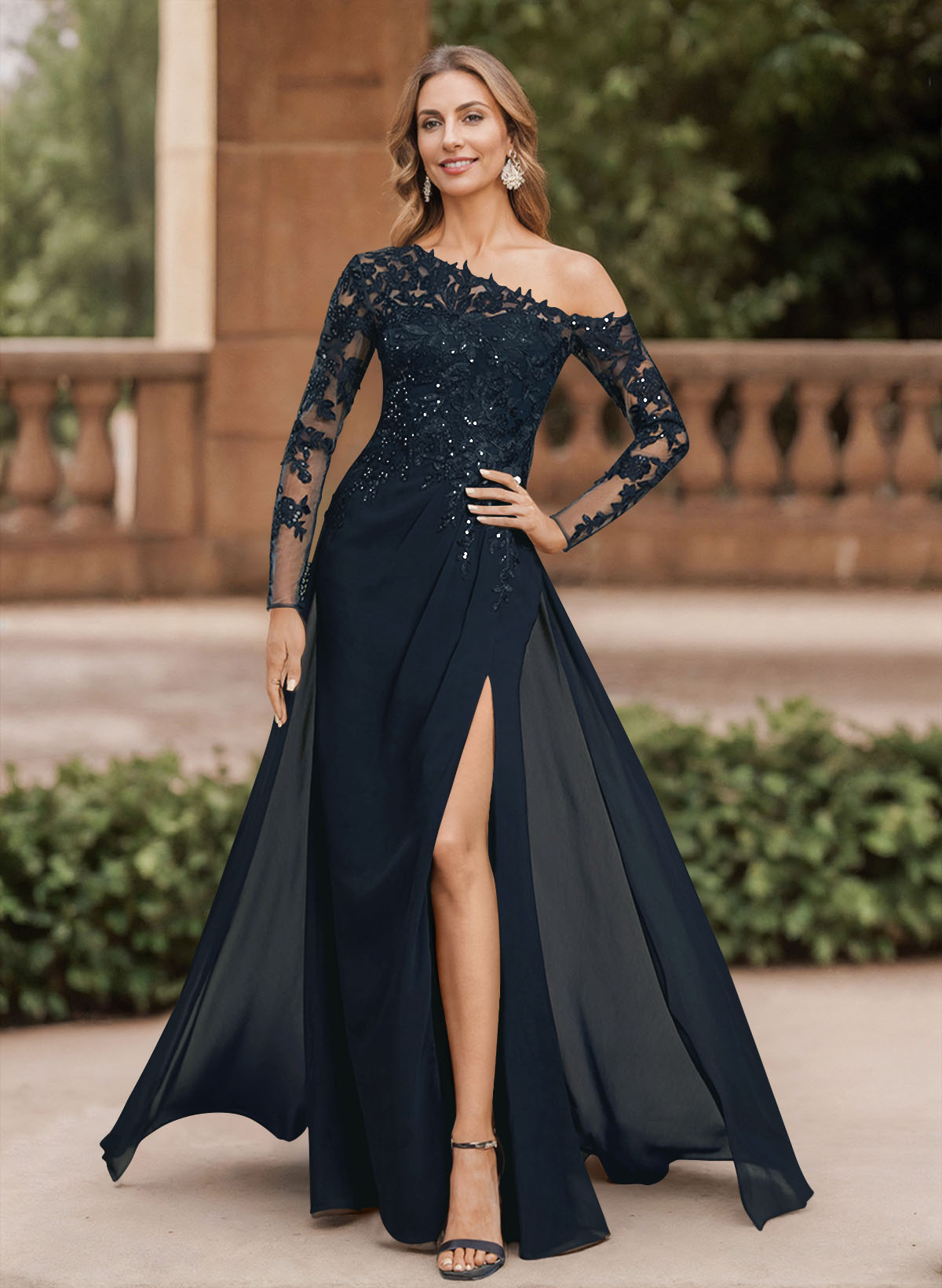 Lace Long Sleeves Asymmetrical Elegant Mother Of The Bride Dresses With Split Lace Long Sleeves Asymmetrical Elegant Mother Of The Bride Dresses With Split