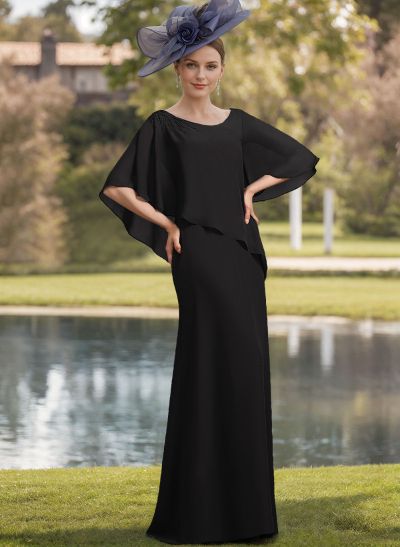 Sheath/Column Scoop Neck Chiffon(Non-Stretch) Mother Of The Bride Dresses