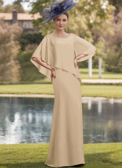 Sheath/Column Scoop Neck Chiffon(Non-Stretch) Mother Of The Bride Dresses