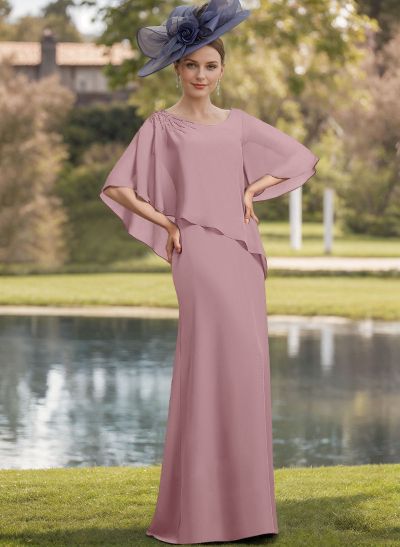 Sheath/Column Scoop Neck Chiffon(Non-Stretch) Mother Of The Bride Dresses