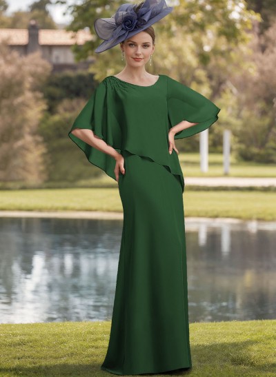 Sheath/Column Scoop Neck Chiffon(Non-Stretch) Mother Of The Bride Dresses