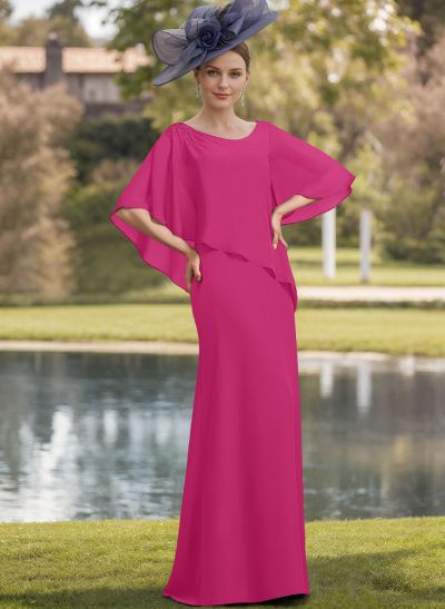 Sheath/Column Scoop Neck Chiffon(Non-Stretch) Mother Of The Bride Dresses