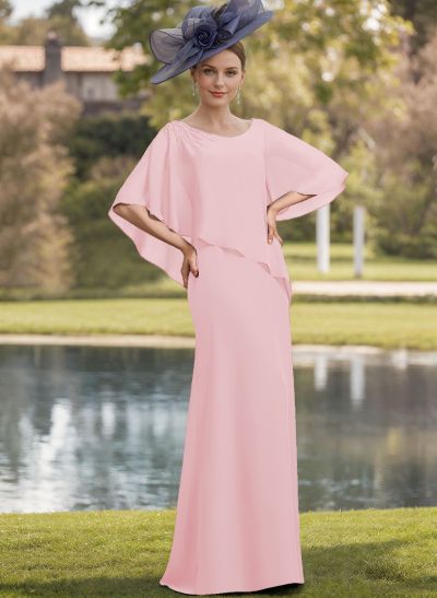 Sheath/Column Scoop Neck Chiffon(Non-Stretch) Mother Of The Bride Dresses