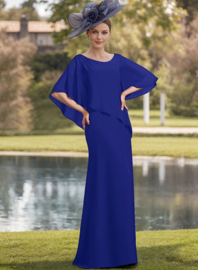 Sheath/Column Scoop Neck Chiffon(Non-Stretch) Mother Of The Bride Dresses