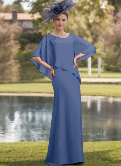 Sheath/Column Scoop Neck Chiffon(Non-Stretch) Mother Of The Bride Dresses