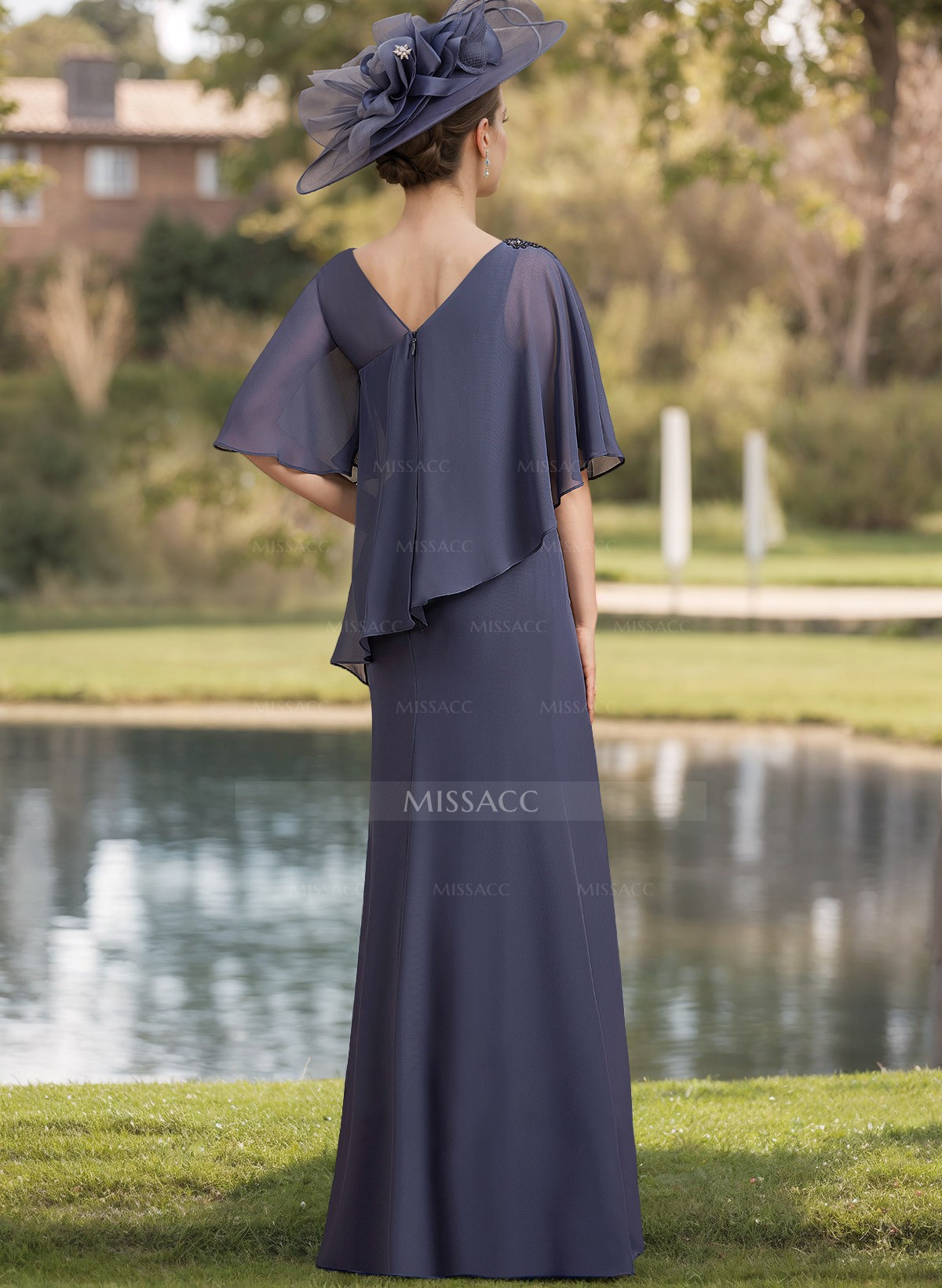 Sheath/Column Scoop Neck Chiffon(Non-Stretch) Mother Of The Bride Dresses