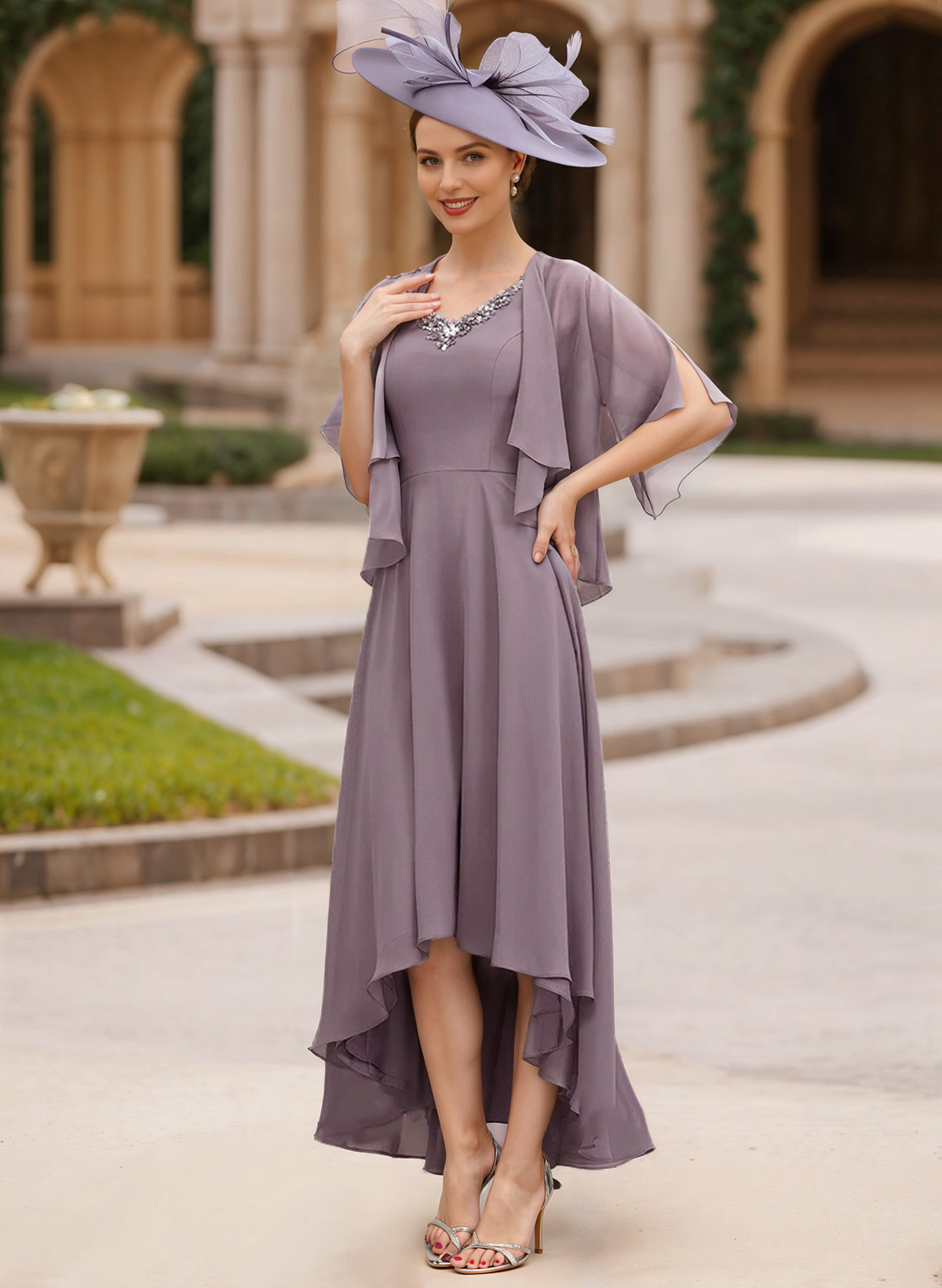 Sheath/Column V-Neck Chiffon(Non-Stretch) Mother Of The Bride Dresses