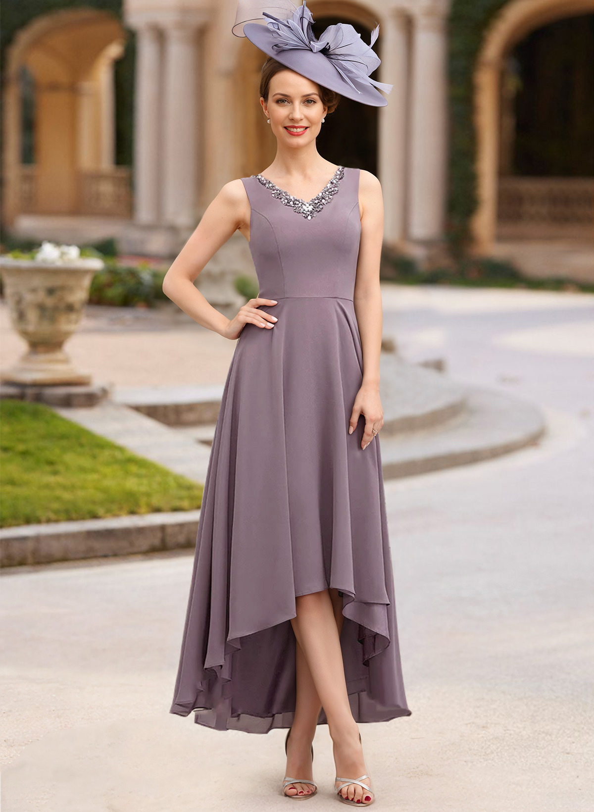 Sheath/Column V-Neck Chiffon(Non-Stretch) Mother Of The Bride Dresses