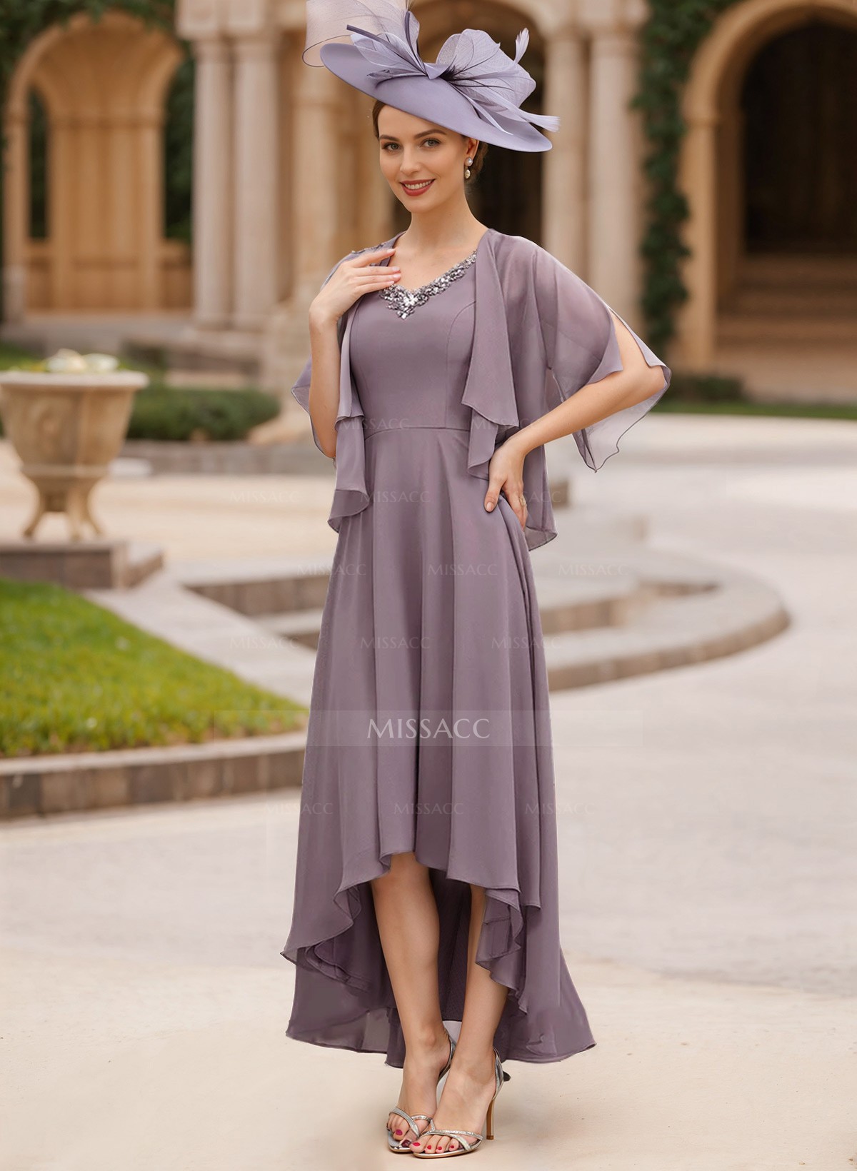 Sheath/Column V-Neck Chiffon(Non-Stretch) Mother Of The Bride Dresses