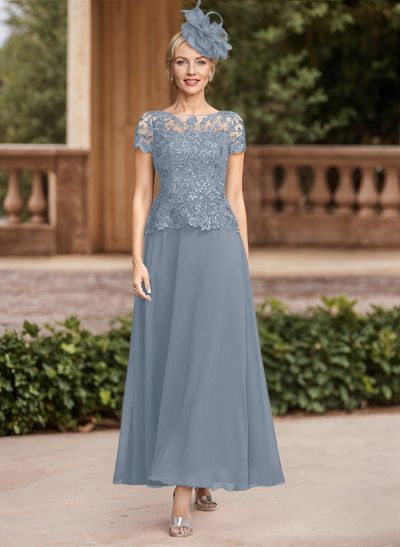 A-Line Illusion Neck Ankle-Length Chiffon Mother Of The Bride Dresses With Lace