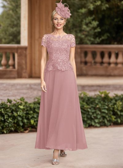 A-Line Illusion Neck Ankle-Length Chiffon Mother Of The Bride Dresses With Lace