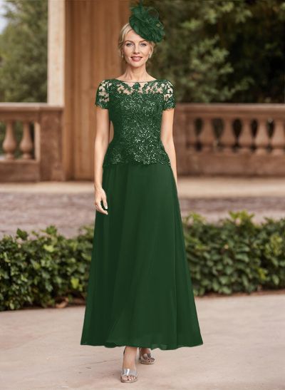 A-Line Illusion Neck Ankle-Length Chiffon Mother Of The Bride Dresses With Lace