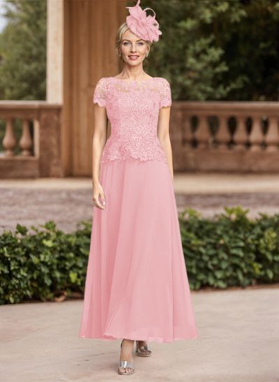 A-Line Illusion Neck Ankle-Length Chiffon Mother Of The Bride Dresses With Lace
