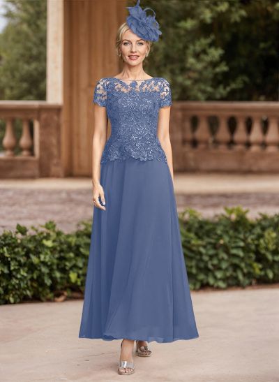 A-Line Illusion Neck Ankle-Length Chiffon Mother Of The Bride Dresses With Lace