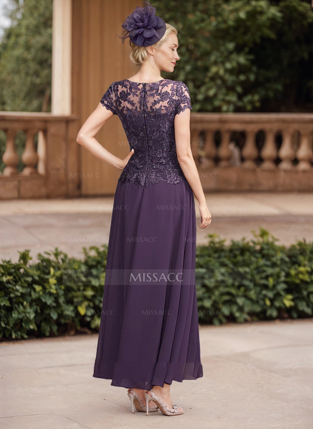 A-Line Illusion Neck Ankle-Length Chiffon Mother Of The Bride Dresses With Lace