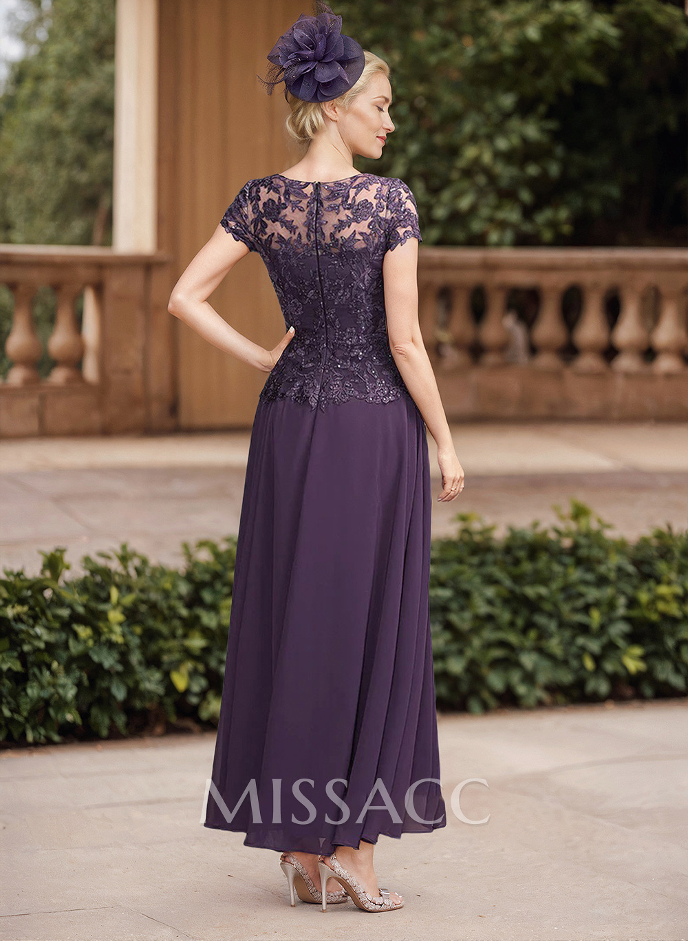 A-Line Illusion Neck Ankle-Length Chiffon Mother Of The Bride Dresses With Lace