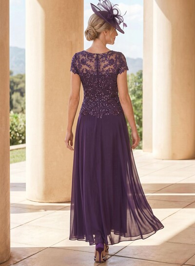 A-Line Illusion Neck Ankle-Length Chiffon Mother Of The Bride Dresses With Lace
