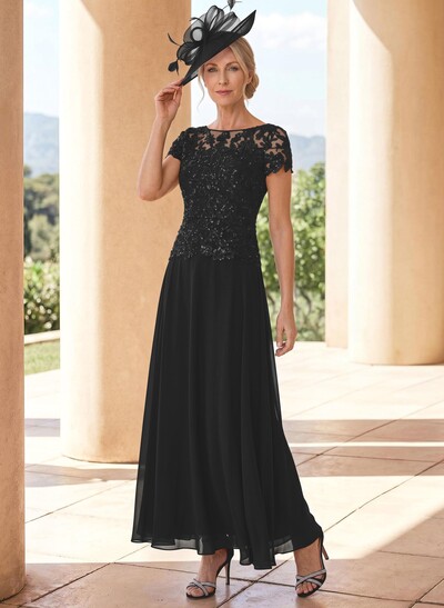 A-Line Illusion Neck Ankle-Length Chiffon Mother Of The Bride Dresses With Lace