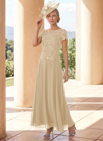 A-Line Illusion Neck Ankle-Length Chiffon Mother Of The Bride Dresses With Lace