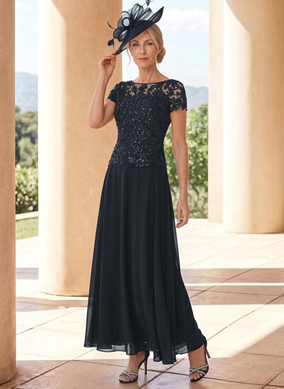 A-Line Illusion Neck Ankle-Length Chiffon Mother Of The Bride Dresses With Lace