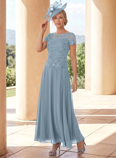 A-Line Illusion Neck Ankle-Length Chiffon Mother Of The Bride Dresses With Lace