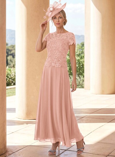 A-Line Illusion Neck Ankle-Length Chiffon Mother Of The Bride Dresses With Lace