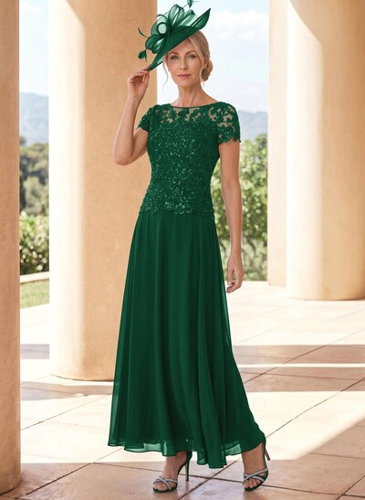 A-Line Illusion Neck Ankle-Length Chiffon Mother Of The Bride Dresses With Lace