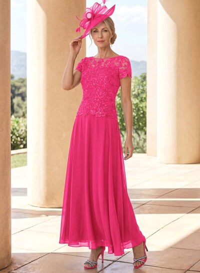A-Line Illusion Neck Ankle-Length Chiffon Mother Of The Bride Dresses With Lace
