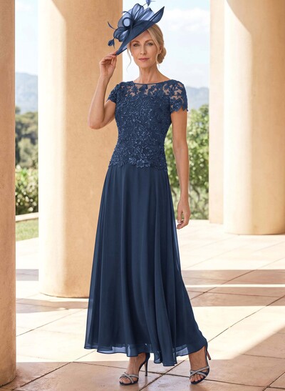 A-Line Illusion Neck Ankle-Length Chiffon Mother Of The Bride Dresses With Lace