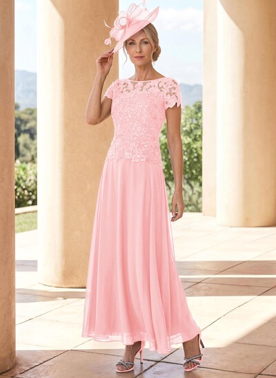 A-Line Illusion Neck Ankle-Length Chiffon Mother Of The Bride Dresses With Lace