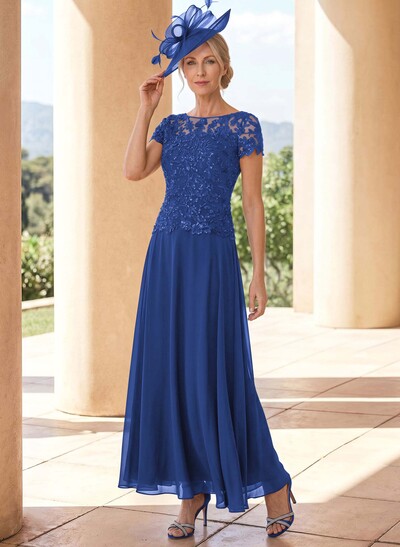 A-Line Illusion Neck Ankle-Length Chiffon Mother Of The Bride Dresses With Lace