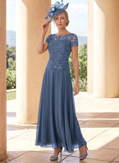 A-Line Illusion Neck Ankle-Length Chiffon Mother Of The Bride Dresses With Lace