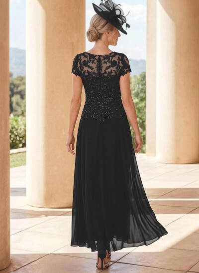 A-Line Illusion Neck Ankle-Length Chiffon Mother Of The Bride Dresses With Lace